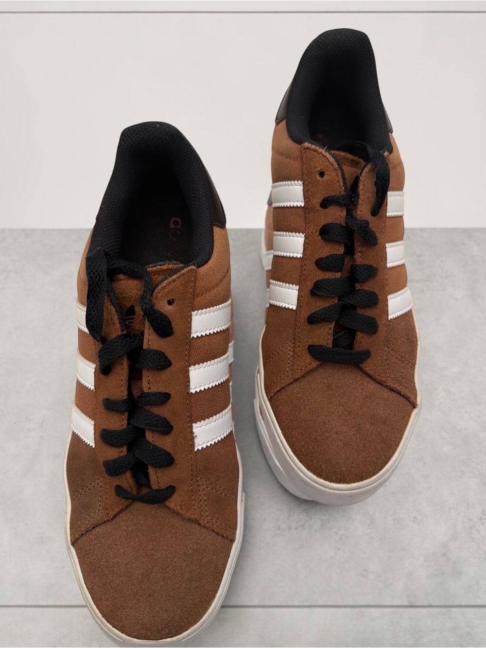 adidas Campus Vulc Brown Suede Sneakers with White Stripes and Black Details